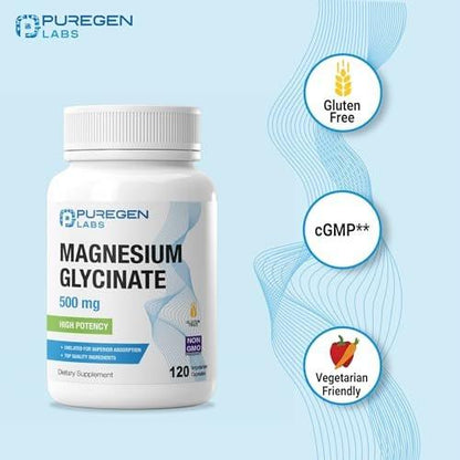 Puregen Labs Magnesium Malate 500mg | High Potency Elemental Magnesium | 180 Veggie Caps, Superior Absorption, Non-GMO, NO Gluten and Dairy, Gentle on Stomach