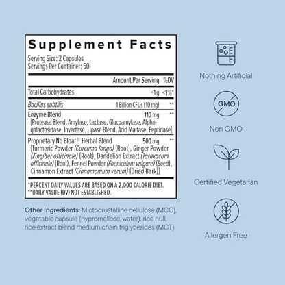 Zenwise Health No Bloat Digestive Enzymes for Gut Health, Gas & Bloating Relief - Multi Enzymes Digestion Supplement with Probiotics, Ginger, Turmeric Dandelion & Lactase - Men & Women - 100 Count