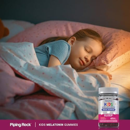 Piping Rock Kids Melatonin Gummy 1mg | 40 Gummies | Cherry Flavor | Vegan, Non-GMO, Gluten Free Supplement