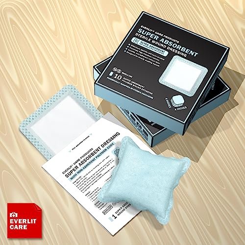 EVERLIT Super Absorbent Dressing for Wound Care | Nonstick Soft Surgical Gauze Pad for Heavily Exuding Wounds | Large Sterile Non-Adhesive Bandage for Fast Healing Wound Care | Pack of 10 (6" x 6") - görsel 8