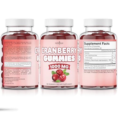 NEW AGE Cranberry Gummies Urinary Tract Health Gummies 1000mg - Supports Bladder, Kidney, UTI - Vegetarian (Cranberry 60 Gummies) - görsel 11