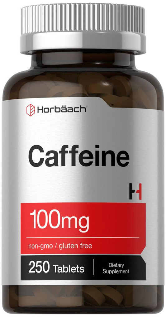 Horbäach Caffeine Pills 100mg | 250 Tablets | Vegetarian Formula | Non-GMO, Gluten Free Supplement