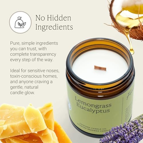 Fontana Candle Co Wood Wick Beeswax Jar Candle, Lemongrass Eucalyptus – Made Safe with Coconut Oil & Pure Essential Oils – 35+ Hrs Clean Burn, Long Lasting and Non-Toxic Candles for Home & Room Decor - görsel 8
