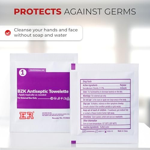 Benzalkonium BZK Wipes [Pack of 100] – 5”x7” Antiseptic Towelettes, First Aid Hand Wipes, Individually Wrapped for Skin Cleansing - görsel 6