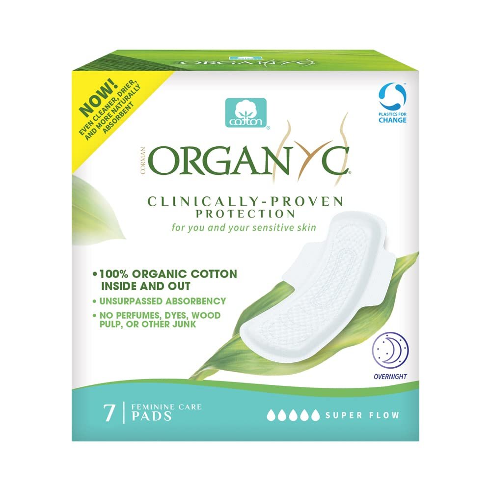 Organyc New and Improved 100% Certified Organic Cotton Inside and Out Overnight Feminine Pads, Heaviest Flow, Super Absorbency 2.0, 7 Count - görsel 5