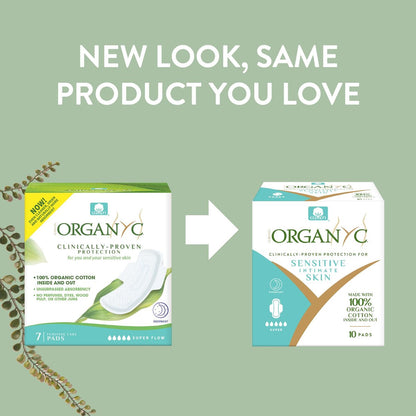 Organyc New and Improved 100% Certified Organic Cotton Inside and Out Overnight Feminine Pads, Heaviest Flow, Super Absorbency 2.0, 7 Count