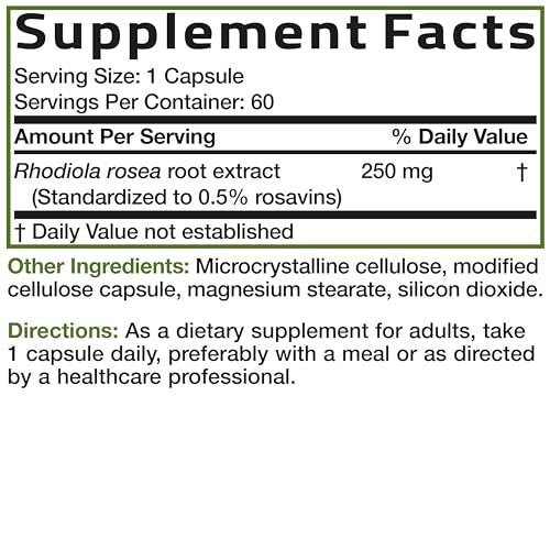 Bronson Rhodiola Rosea Vegetarian Capsules - Adaptogenic Herb - Brain, Stress & Mood Support - Non-GMO, 60 Count - görsel 1