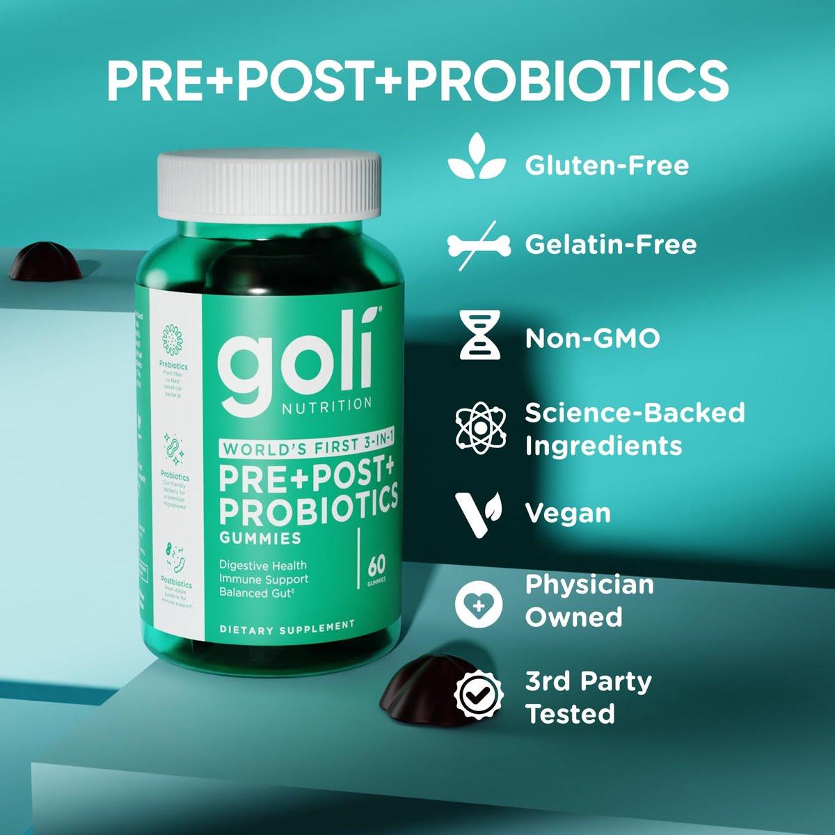 Goli Pre Pro Postbiotic Gummies - Worlds First 3-in-1 Formula with DE111 Probiotics, XOS Prebiotics, MCC1849 Postbiotics - Vegan, Non-GMO, Gluten-Free - görsel 9