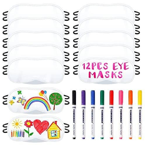12 PCS Eye Mask Sleepover Party Supplies Sleep White Soft Shade Blindfold Eye Covering, Color the Bulk Game Stuff with 8 PCS Fabric Marker Pens - görsel 8