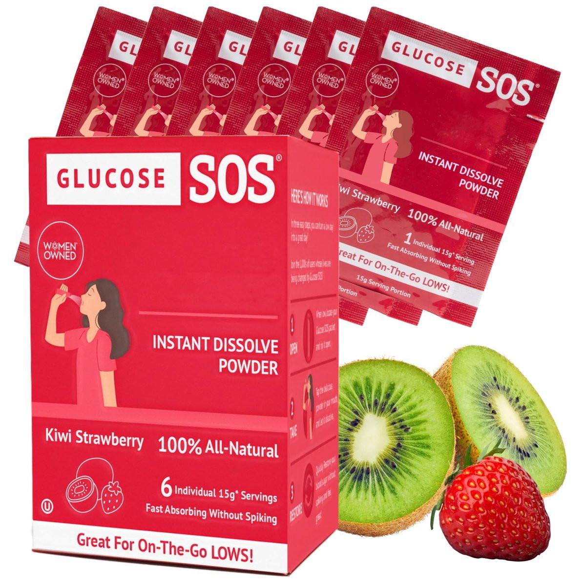Glucose SOS Glucose Powder Packets with Natural Dextrose, Fast-Absorption That Instantly Dissolves in Your Mouth with No Water Needed, Kiwi Strawberry 6 Servings - görsel 1