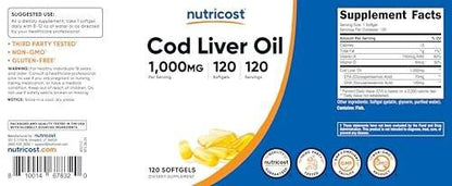 Nutricost Cod Liver Oil 1000mg, 120 Softgels - Non-GMO & Gluten Free