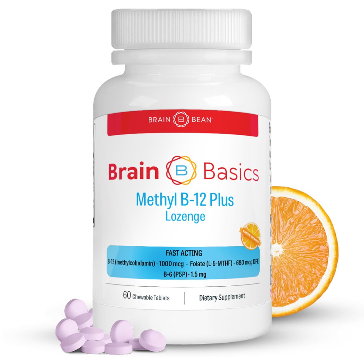 Extra Strength Methyl B-12 & Methyl Folate – 60 Chewable Tablets, Orange Citrus Flavor – High Potency Bioactive B-12 Vitamin & B9 Folate Supplement for Energy, Brain, Heart & Nerve Support - görsel 15