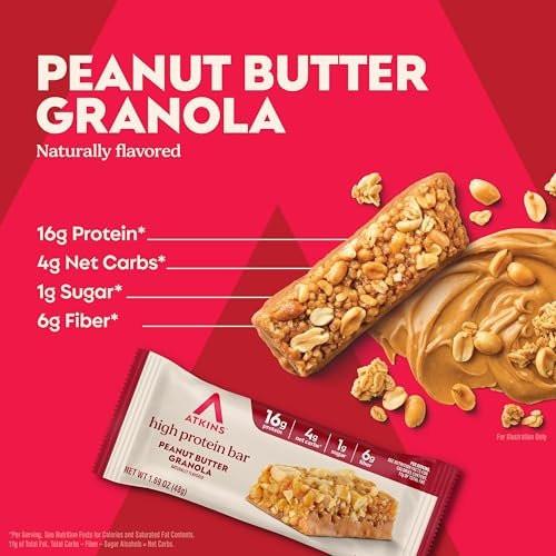 Atkins Peanut Butter Granola High Protein Bar, High Fiber Snack, 16g Protein, 1g Sugar, 4g Net Carb, Protein Snack, 12 Count - görsel 10