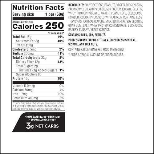 Atkins Chocolate Peanut Butter Protein Meal – Low Sugar: Less than 1g of sugar per bar helps you avoid blood sugar – Image 4