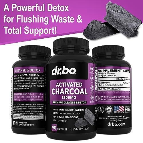 Activated Charcoal Capsules Cleanse Detox - 1200mg Organic Coconut Charcoal Pills for Stomach Gas and Bloating Relief for Men Women Kids - Active Capsules Powder Binder Activated Supplements for Gut