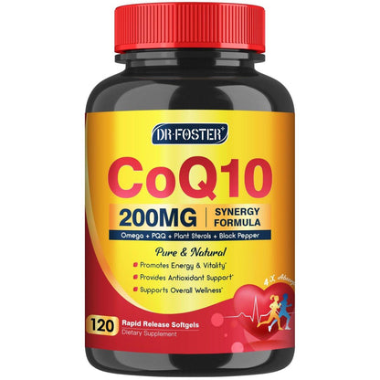 CoQ10 200mg Softgels with Vitamin E & Omega 3-6-9 & PQQ - High Absorption Coenzyme Q10 with Bioperine | Maximum Antioxidant | Heart Supports & Cellular Energy Production Supplement | 120 Servings