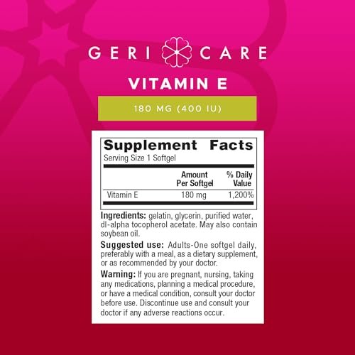 GeriCare High-Potency Vitamin E Capsules – 400 IU for Skin & Immune Support, 180mg | 100 Count | Organic Vitamin E for Women and Men - görsel 1