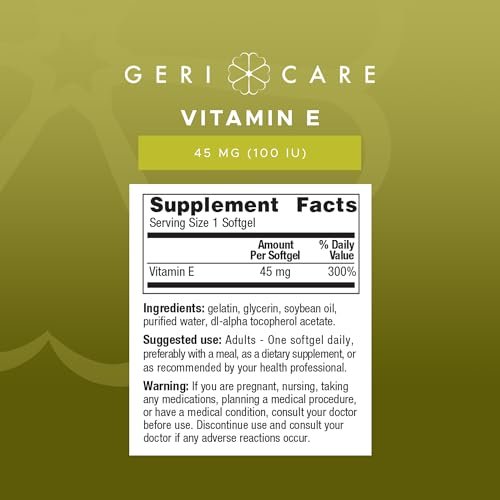GeriCare High-Potency Vitamin E Capsules – 100 IU for Skin & Immune Support, 45mg | 100 Count | Organic Vitamin E for Women and Men - görsel 9