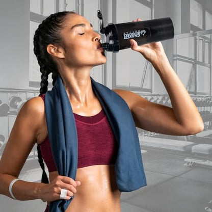 XTK Shaker Bottle 16OZ Protein Shaker Bottles with Mix Ball Sports Water Bottle Leak Proof GYM Cup for Protein Mixes with Powder Storage & Pill Organizer, Ideal for Pre Workout, BPA Free (Black)