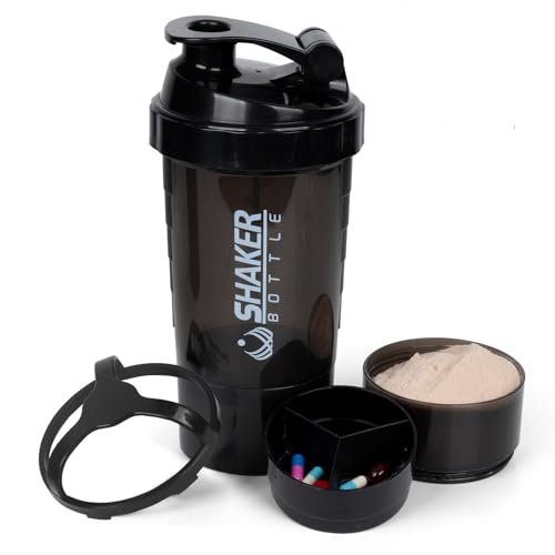 XTK Shaker Bottle 16OZ Protein Shaker Bottles with Mix Ball Sports Water Bottle Leak Proof GYM Cup for Protein Mixes with Powder Storage & Pill Organizer, Ideal for Pre Workout, BPA Free (Black) - görsel 2