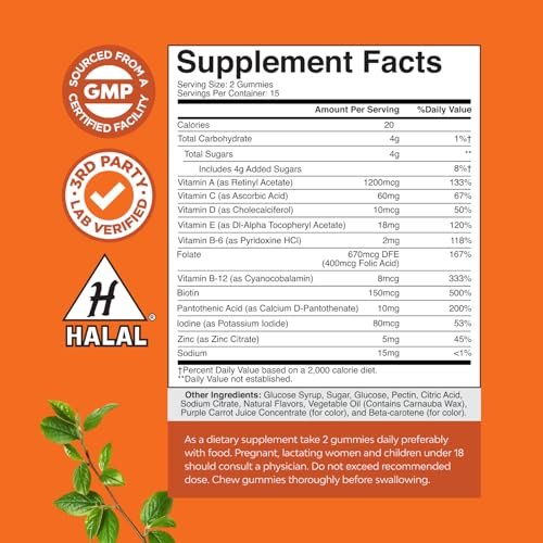 Potent Daily Multivitamin Gummies for Adults - Wellness Blend of Vitamin D A C E B12 Zinc and Biotin - Adult Vitamin Gummy for Energy and Immunity - Non-GMO Gluten Free and Halal Gummies 30 Count - görsel 6