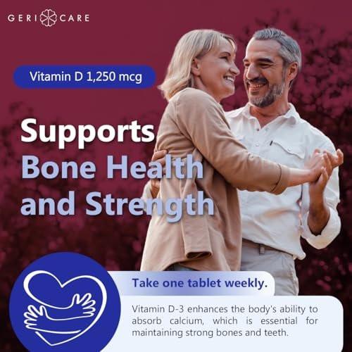 GeriCare Vitamin D 1,250mcg (50,000 IU) High Potency, Supports Bone Density, Muscle Health, Immune Function, and Calcium Absorption, Once-A-Week Dietary Supplement, 12 Count (Pack of 2) - görsel 7