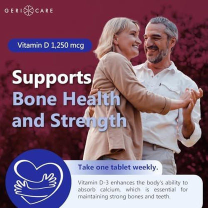 GeriCare Vitamin D 1,250mcg (50,000 IU) High Potency, Supports Bone Density, Muscle Health, Immune Function, and Calcium Absorption, Once-A-Week Dietary Supplement, 12 Count (Pack of 2)