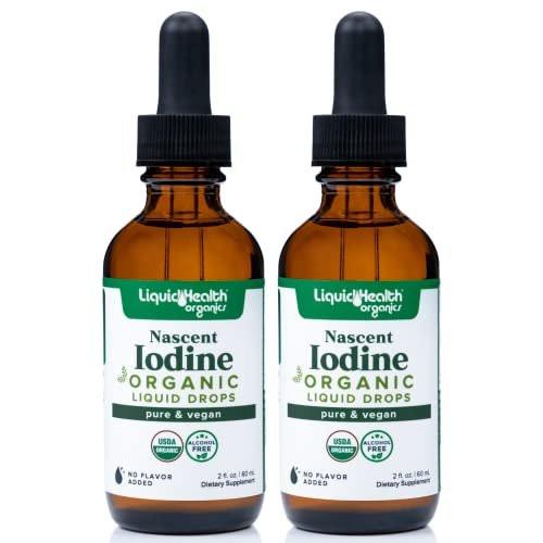 LIQUIDHEALTH USDA Organic Nascent Iodine Liquid Drops, Pure Iodine Supplement for Thyroid & Immune Support, Energy Supplement - Made in USA, Vegan, Colorless, Tasteless Tincture (2 Pack) - görsel 1