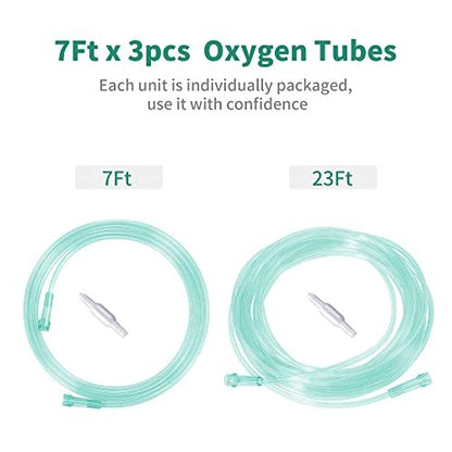 ANSNF 7Ft Oxygen Tubing, Crush Resistant High Flow Oxygen Tubing, 3 Pack Green Oxygen Tubing, Non Kinking Oxygen Tubing with Oxygen Tubing Connector