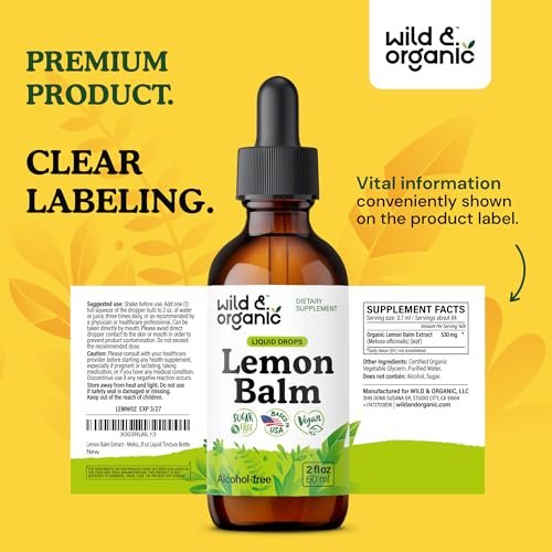 Wild & Organic Lemon Balm Drops - Relaxation Support - Lemon Balm Extract Supplement - Melissa Officinalis Herb Tincture - Add to Tea for Calmness Support - Vegan, Sugar & Alcohol-Free - 2 fl oz - görsel 13