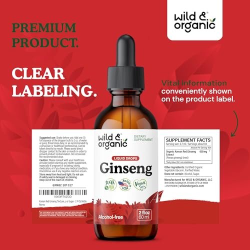 Wild & Organic Korean Red Ginseng Extract Drops - Immune & Energy Support - Panax Ginseng Supplement - Add to Tea Liquid Root Tincture - Vegan, Sugar & Alcohol-Free - 2 fl oz - görsel 5