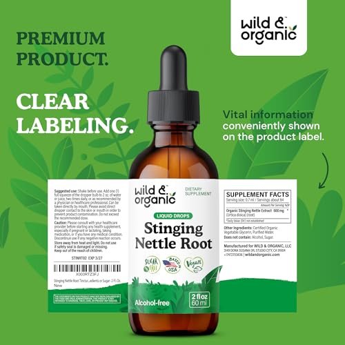 Wild & Organic Stinging Nettle Root Extract Drops - Urinary Support - Stinging Nettle Supplement - Add to Tea Herb - Liquid Urtica Dioica Supplement - Vegan, Sugar & Alcohol-Free Tincture - 2 fl oz - görsel 8