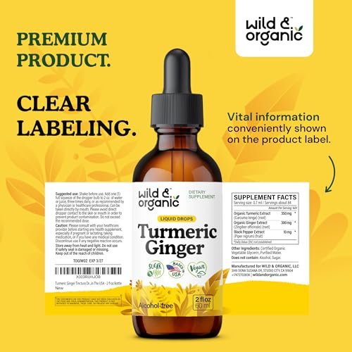 Wild & Organic Turmeric and Ginger Supplement - Movement & Immune Support - Liquid Turmeric Curcumin Supplement with Ginger & Black Pepper Extract - Add to Tea Drops - Alcohol-Free Tincture - 2 oz - görsel 6