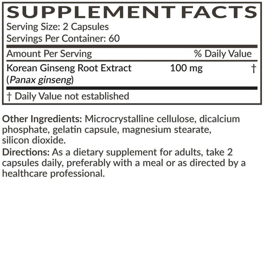 Futurebiotics Korean Panax Ginseng Energy, Memory & Brain Health Support, Non-GMO, 120 Capsules