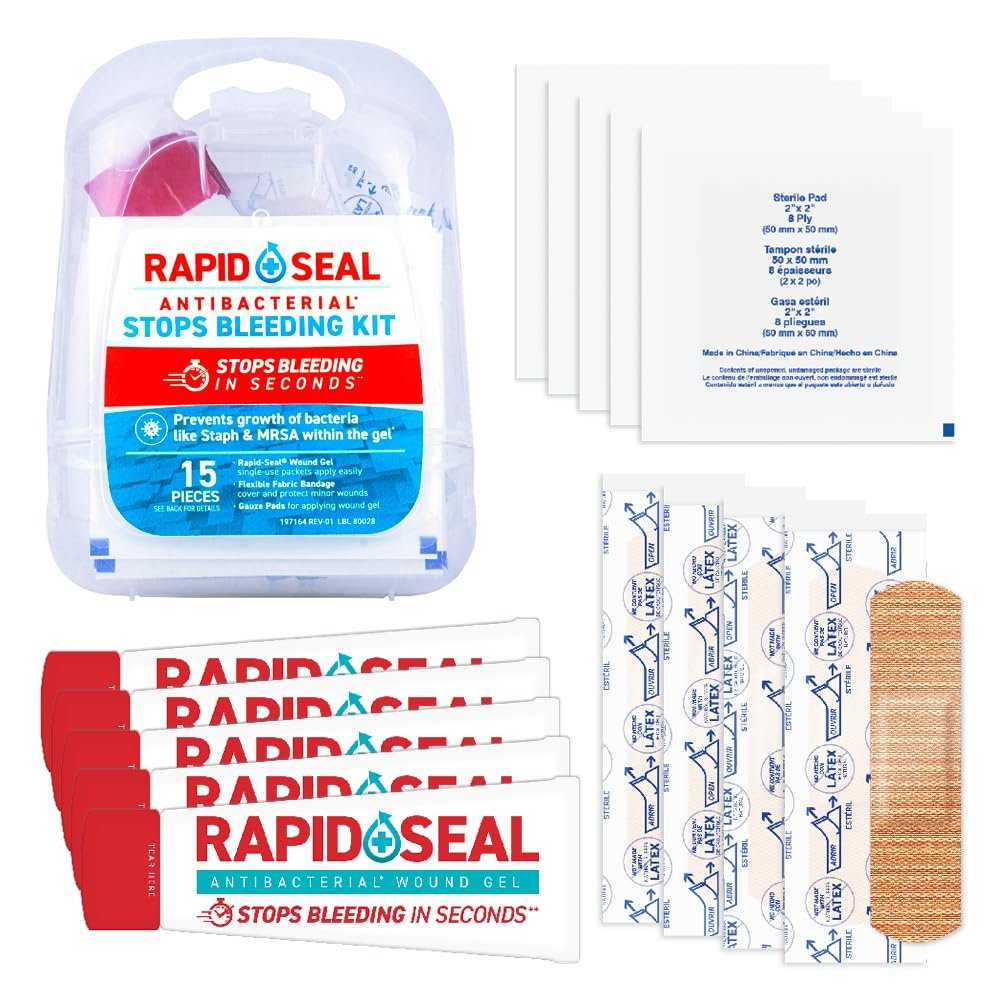 Rapid Seal 15pc Hemostatic First Aid Wound Care Kit | Stops Bleeding in Seconds | Quick Effective Bleed Control | for Blood Clotting, Trauma Kit, Survival Gear and Supplies - görsel 1