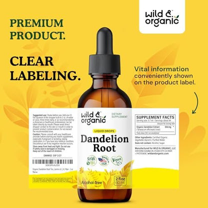 Wild & Organic Turmeric and Ginger Supplement - Movement & Immune Support - Liquid Turmeric Curcumin Supplement with Ginger & Black Pepper Extract - Add to Tea Drops - Alcohol-Free Tincture - 2 oz