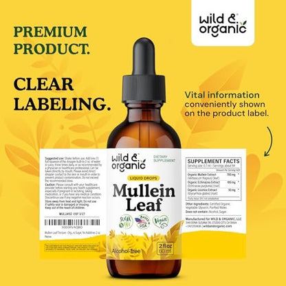Wild & Organic Mullein Drops for Lungs - – Mullein Leaf Extract: Mullein has been used for centuries to support – Image 1