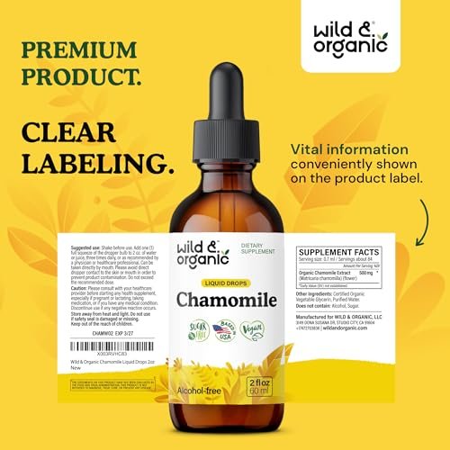 Wild & Organic Chamomile Tincture - Add to Tea for Relaxation Support - 500 mg Chamomile Flowers Drops - Mood Support Herbal Supplement - 28-Day Supply - Vegan, Sugar & Alcohol-Free - 2 fl oz - görsel 1