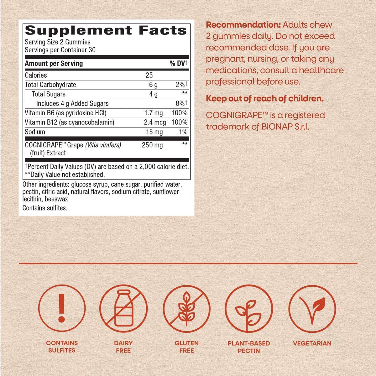Nature's Way Brain Fuel Gummies, Brain Supplement for Focus and Memory Support, Clinically Studied Cognigrape Supports Cognition, Vitamins B6 & B12 Support Brain Function, Grape Flavored, 60 Count - görsel 13