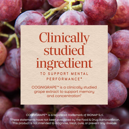 Nature's Way Brain Fuel Gummies, Brain Supplement for Focus and Memory Support, Clinically Studied Cognigrape Supports Cognition, Vitamins B6 & B12 Support Brain Function, Grape Flavored, 60 Count