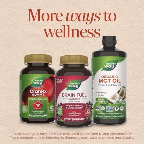 Nature's Way Brain Fuel Gummies, Brain Supplement for Focus and Memory Support, Clinically Studied Cognigrape Supports Cognition, Vitamins B6 & B12 Support Brain Function, Grape Flavored, 60 Count - görsel 2