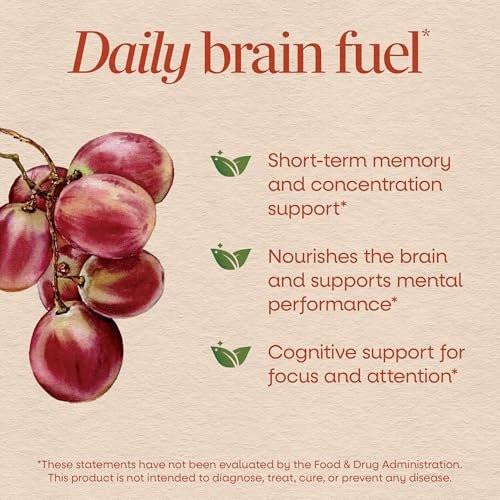 Nature's Way Brain Fuel Gummies, Brain Supplement for Focus and Memory Support, Clinically Studied Cognigrape Supports Cognition, Vitamins B6 & B12 Support Brain Function, Grape Flavored, 60 Count - görsel 6