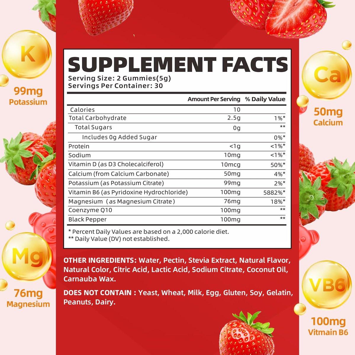 softbear Potassium Gummies for Adults, High Absorption Magnesium Potassium Supplement with Vitamin B6 for Leg Cramps & Muscle Health Sugar-Free Vegan Strawberry 60 Gummies - görsel 3