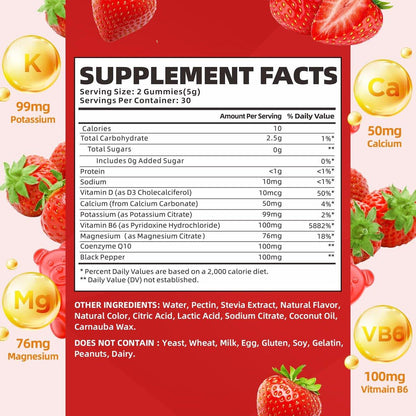 softbear Potassium Gummies for Adults, High Absorption Magnesium Potassium Supplement with Vitamin B6 for Leg Cramps & Muscle Health Sugar-Free Vegan Strawberry 60 Gummies