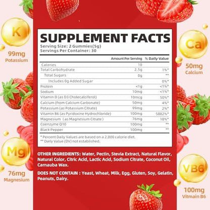softbear Potassium Gummies for Adults, High Absorption Magnesium Potassium Supplement with Vitamin B6 for Leg Cramps & Muscle Health Sugar-Free Vegan Strawberry 60 Gummies
