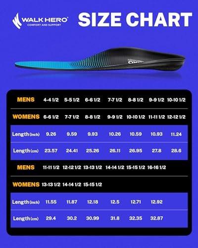 Walkhero Plantar Fasciitis Pain Relief Insoles High Arch Support Orthotic Shoes Inserts, Relieve Flat Feet and Foot Fatigue (Mens 4-4 1/2 | Womens 6-6 1/2, Blue) - görsel 10