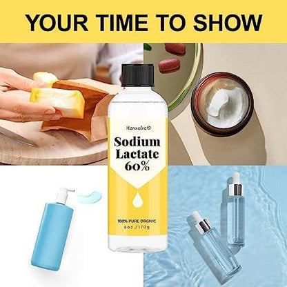 6 Ounce Sodium Lactate for Soap Making & Lotions, Premium Sodium Lactate Liquid, 60% Concentration, Cosmetic Grade, Moisturize Anti-Aging, Makes Soap Harder and Unmold Faster
