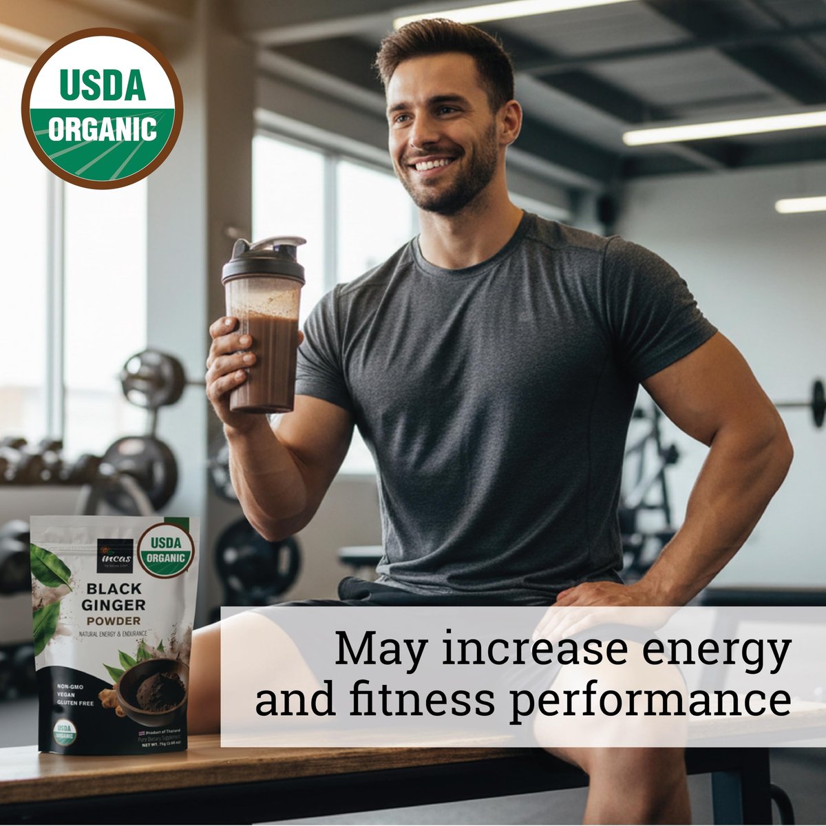 INCAS 100% USDA Organic Thai Black Ginger Powder for Men 2.65 Ounce from Thailand Non GMO Verified Herbal Supplement for Natural Energy & Endurance - görsel 5