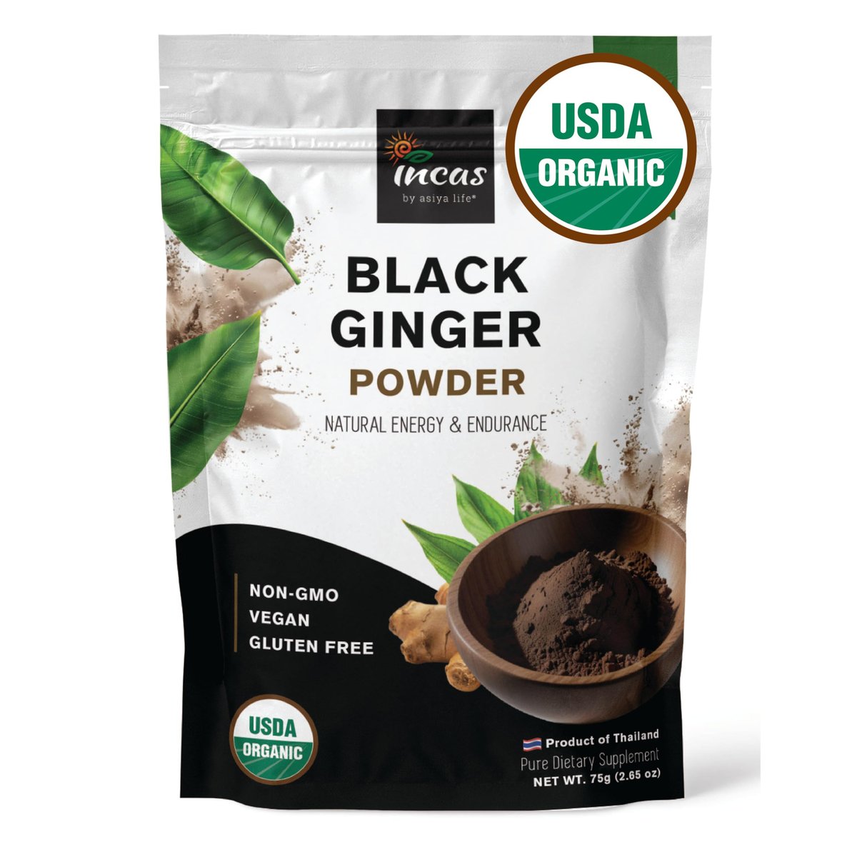 INCAS 100% USDA Organic Thai Black Ginger Powder for Men 2.65 Ounce from Thailand Non GMO Verified Herbal Supplement for Natural Energy & Endurance - görsel 1
