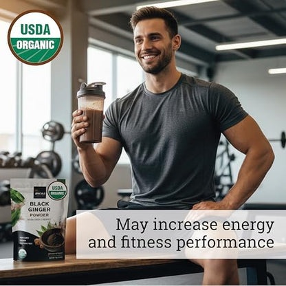 INCAS 100% USDA Organic Thai Black Ginger Powder for Men 2.65 Ounce from Thailand Non GMO Verified Herbal Supplement for Natural Energy & Endurance